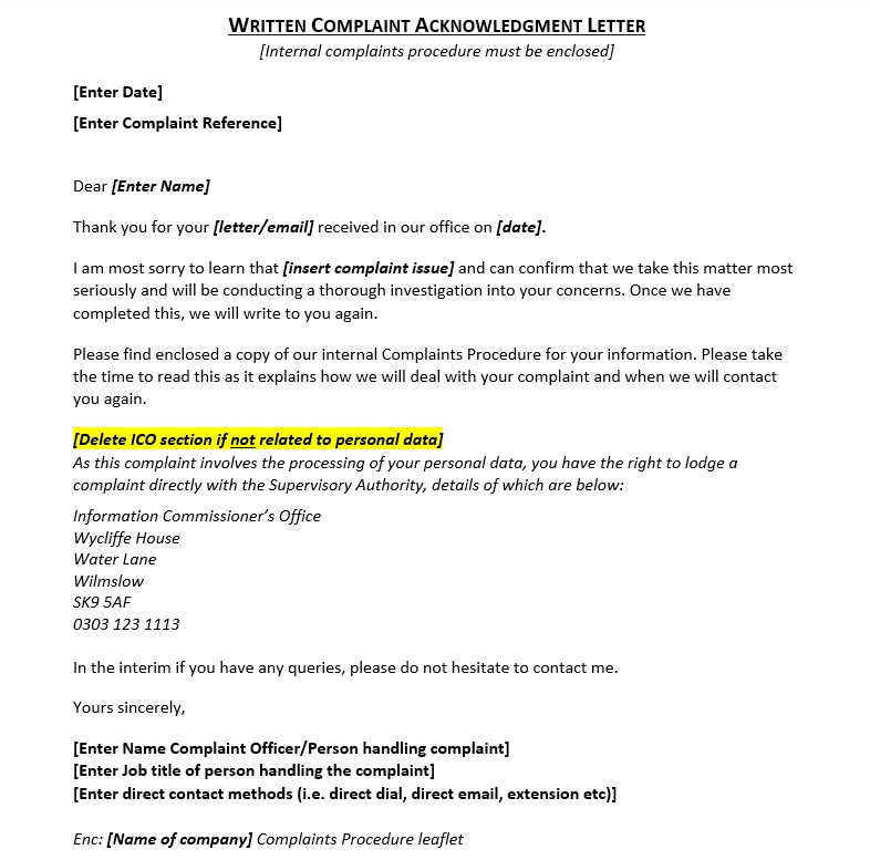 Letter For Complaint Acknowledgement Writeletter Riset